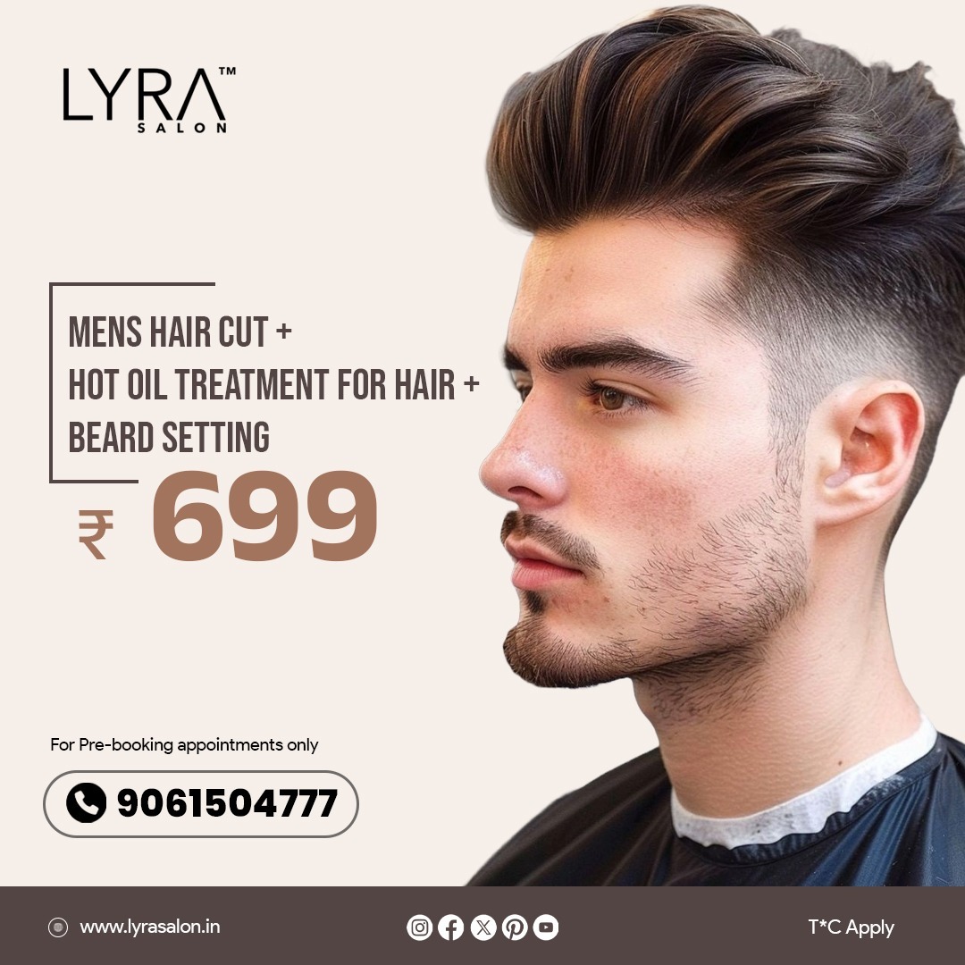 Mens Hair Cut + Hot Oil Treatment for Hair + Beard Setting at ₹ 699